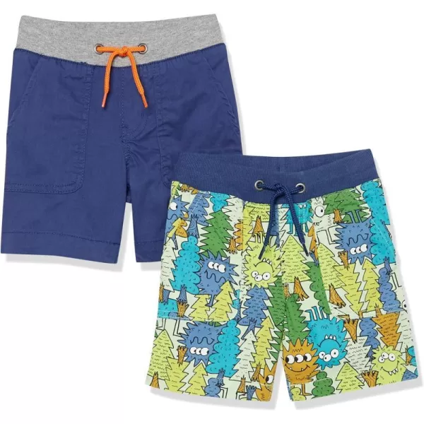 Amazon Essentials Boys and Toddlers Pullon Shorts Previously Spotted Zebra Multipacks2 Blue Palm Tree