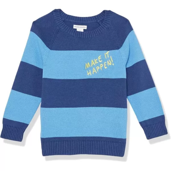 Amazon Essentials Boys and Toddlers Pullover Crewneck SweaterBlue Stripe