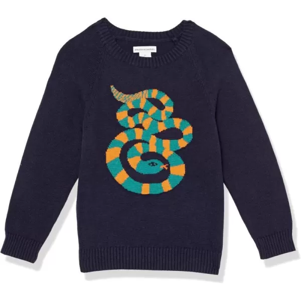 Amazon Essentials Boys and Toddlers Pullover Crewneck SweaterDark Navy Snake