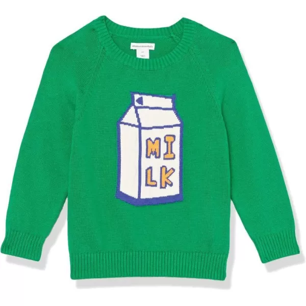 Amazon Essentials Boys and Toddlers Pullover Crewneck SweaterGreen Milk Carton