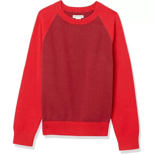 Amazon Essentials Boys and Toddlers Pullover Crewneck SweaterRed Color Block