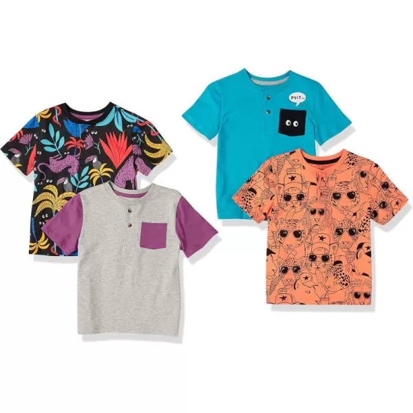 Amazon Essentials Boys and Toddlers ShortSleeve Henley TShirts Previously Spotted Zebra Multipacks4 JungleCat