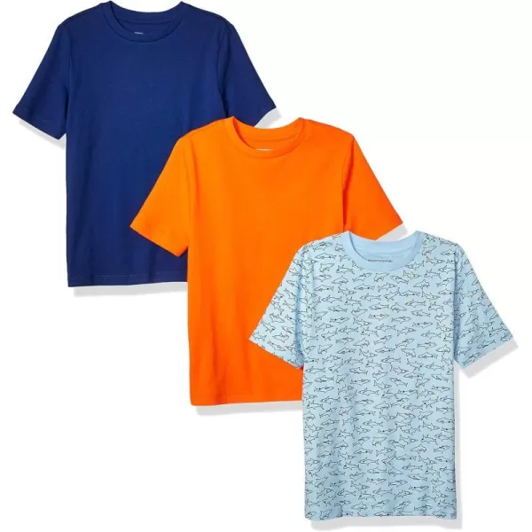 Amazon Essentials Boys and Toddlers ShortSleeve TShirts Multipacks3 BlueOrange Shark