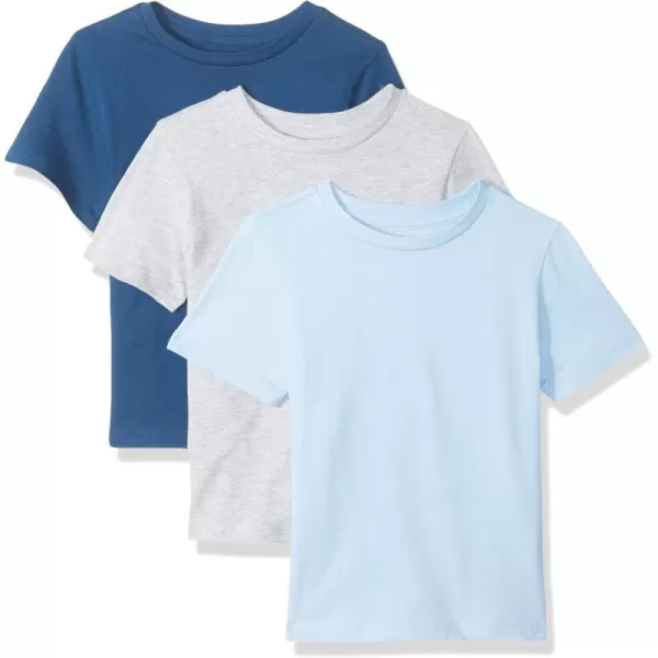 Amazon Essentials Boys and Toddlers ShortSleeve TShirts Multipacks3 GreyBlueSky Blue