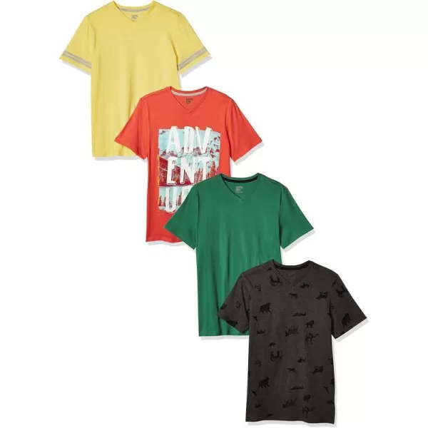 Amazon Essentials Boys and Toddlers ShortSleeve VNeck TShirt Tops Previously Spotted Zebra Multipacks4 Jade GreenPale YellowCharcoal Animal