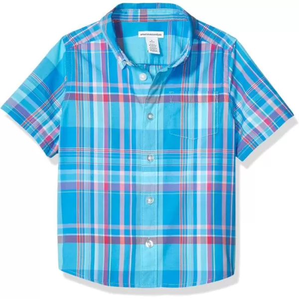 Amazon Essentials Boys and Toddlers ShortSleeve Woven Poplin Chambray ButtonDown ShirtBlue Madras