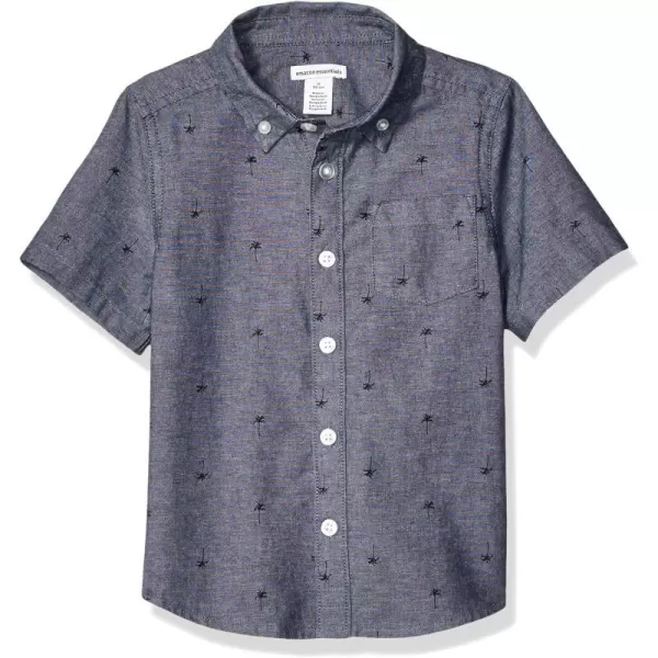 Amazon Essentials Boys and Toddlers ShortSleeve Woven Poplin Chambray ButtonDown ShirtPalm TreeChambray