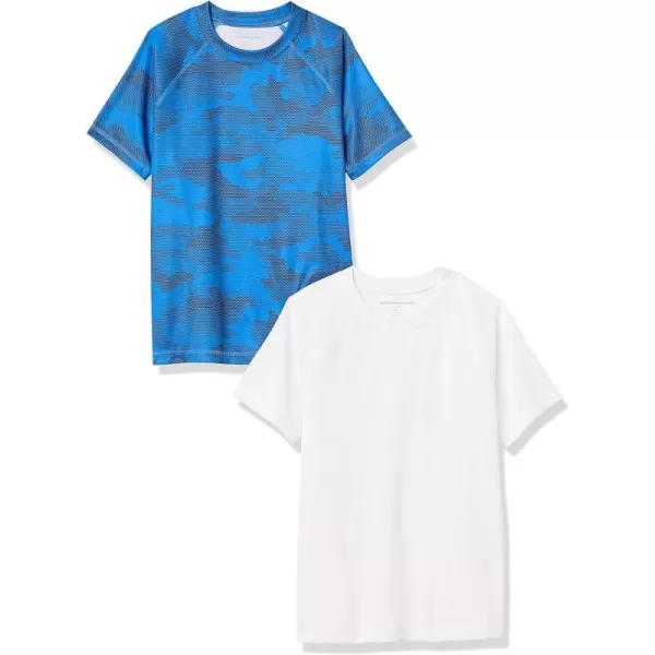 Amazon Essentials Boys and Toddlers UPF 50 ShortSleeve Swim ShirtBlue CamoWhite