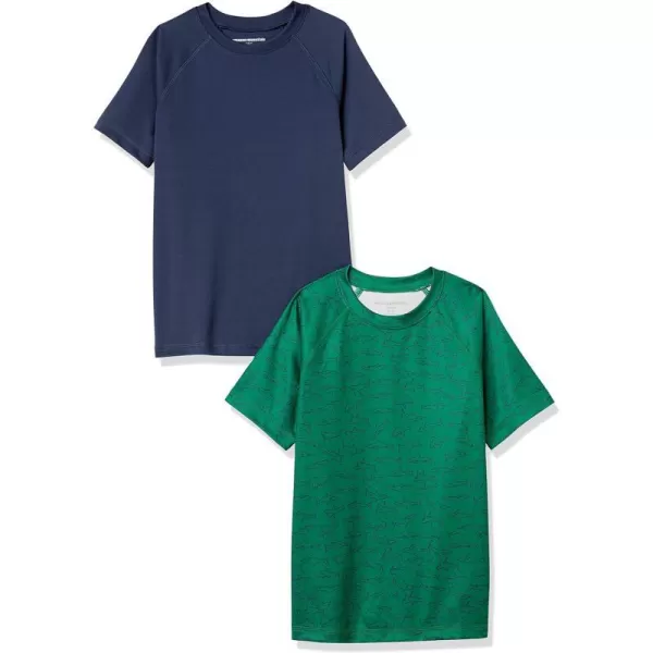 Amazon Essentials Boys and Toddlers UPF 50 ShortSleeve Swim ShirtGreen SharksNavy