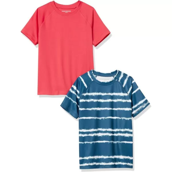 Amazon Essentials Boys and Toddlers UPF 50 ShortSleeve Swim ShirtNavy Tie DyeRed