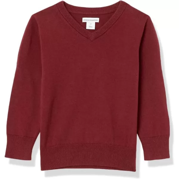 Amazon Essentials Boys and Toddlers Uniform Cotton VNeck SweaterBurgundy