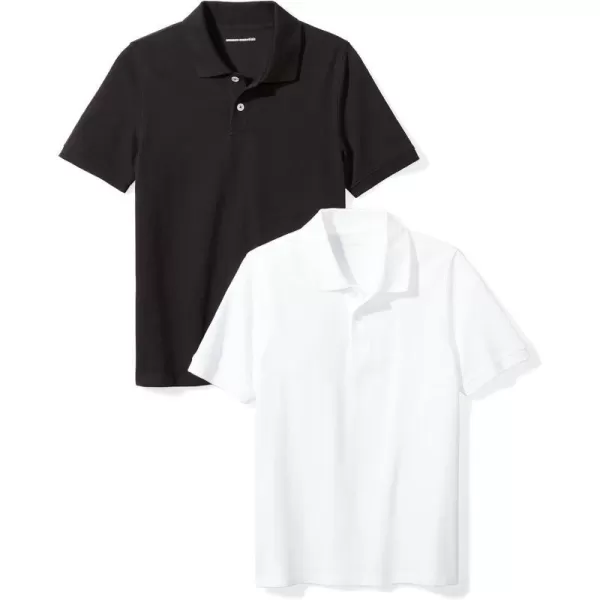 Amazon Essentials Boys and Toddlers Uniform ShortSleeve Pique Polo Shirt Multipacks2 BlackWhite