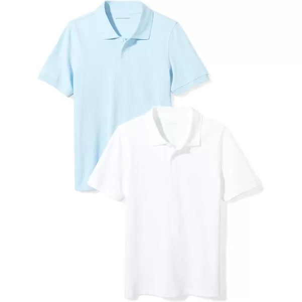 Amazon Essentials Boys and Toddlers Uniform ShortSleeve Pique Polo Shirt Multipacks2 WhiteLight Blue