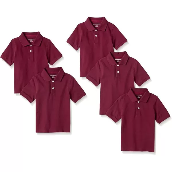 Amazon Essentials Boys and Toddlers Uniform ShortSleeve Pique Polo Shirt Multipacks5 Burgundy