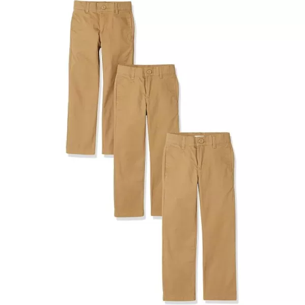 Amazon Essentials Boys and Toddlers Uniform StraightFit FlatFront Chino Khaki Pants Multipacks3 Dark Khaki Brown