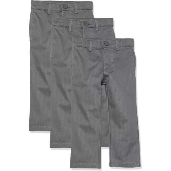 Amazon Essentials Boys and Toddlers Uniform StraightFit FlatFront Chino Khaki Pants Multipacks3 Grey