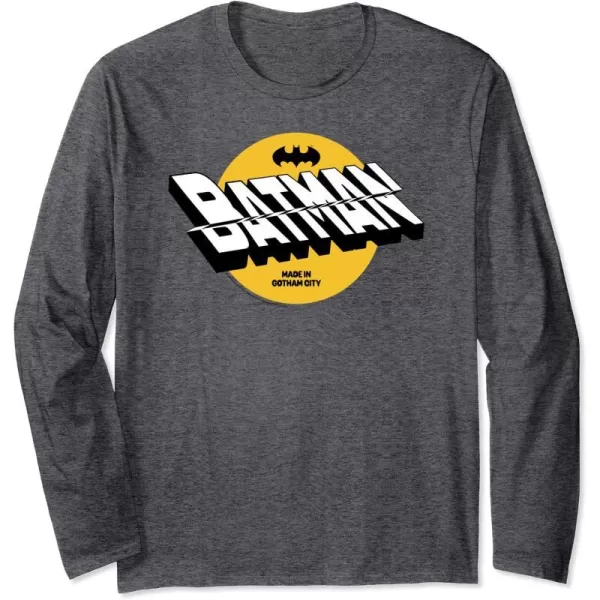 Amazon Essentials DC Comics Batman Circle 3D Shifted Logo Long Sleeve TShirtDark Heather Grey