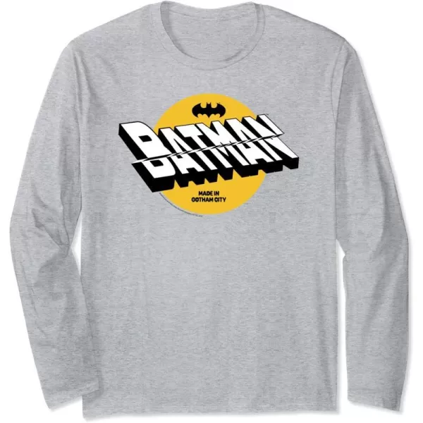 Amazon Essentials DC Comics Batman Circle 3D Shifted Logo Long Sleeve TShirtHeather Grey