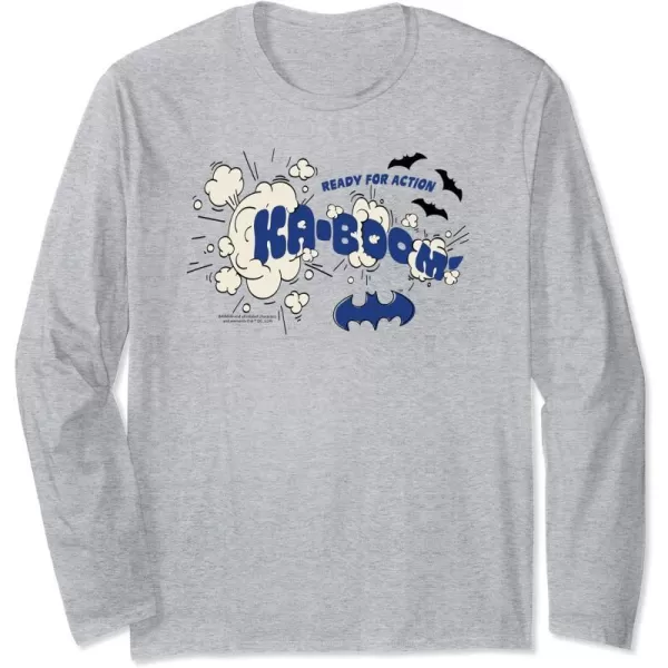 Amazon Essentials DC Comics Batman Comic Kaboom Ready for Action Long Sleeve TShirtHeather Grey