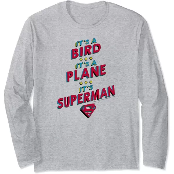 Amazon Essentials DC Comics Its a Bird Its a Plane Its Superman Long Sleeve TShirtHeather Grey