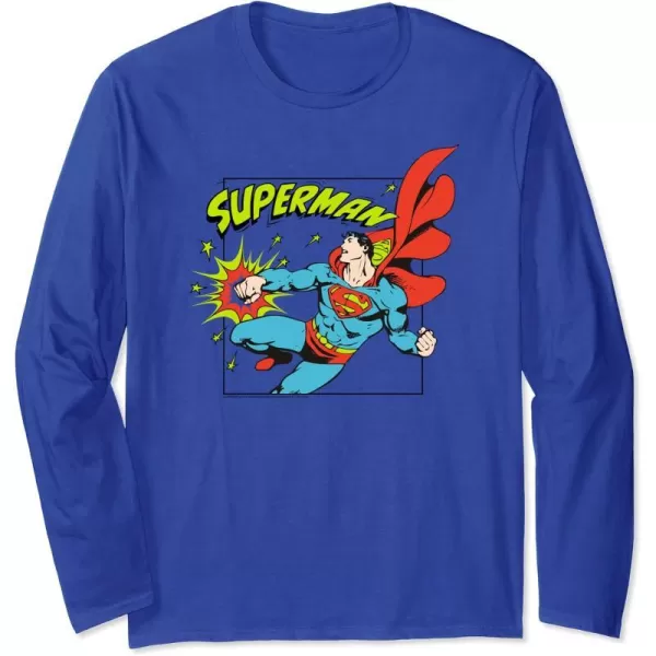 Amazon Essentials DC Comics Superman Action Punch Comic Square Long Sleeve TShirtRoyal Blue