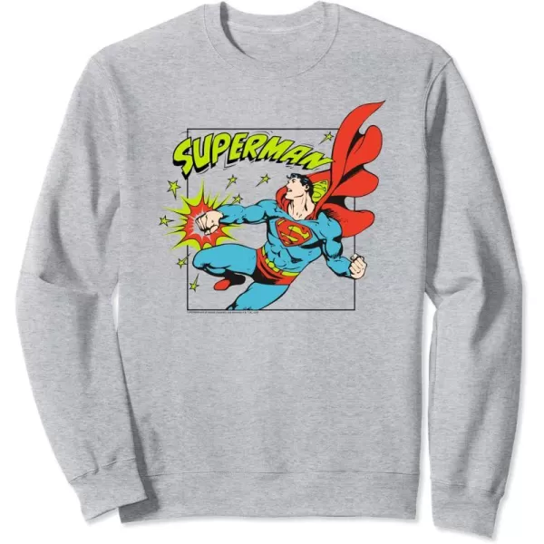 Amazon Essentials DC Comics Superman Action Punch Comic Square SweatshirtHeather Grey