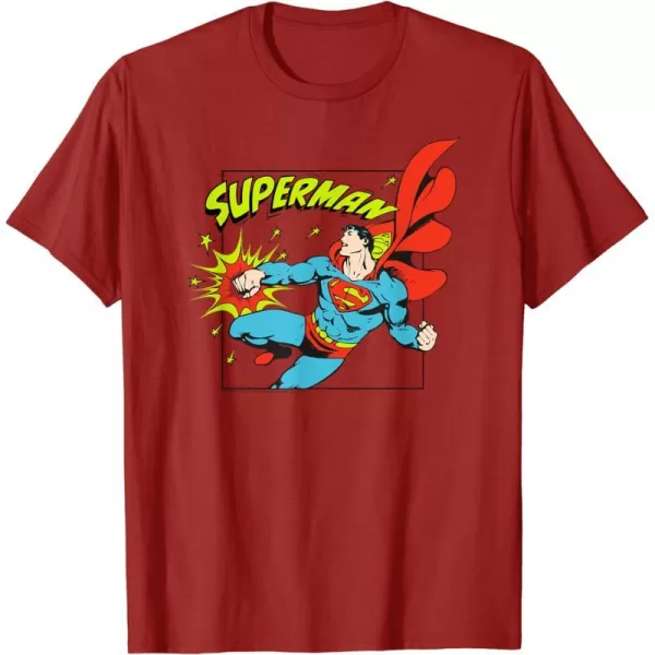 Amazon Essentials DC Comics Superman Action Punch Comic Square TShirtCranberry Red