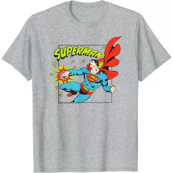 Amazon Essentials DC Comics Superman Action Punch Comic Square TShirtHeather Grey