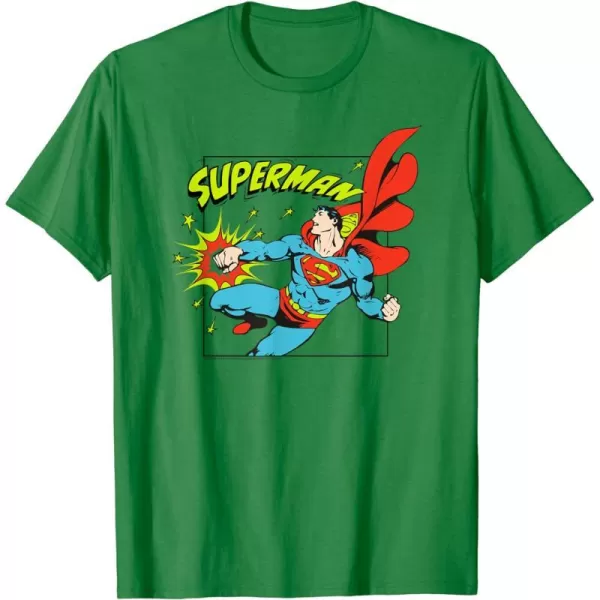 Amazon Essentials DC Comics Superman Action Punch Comic Square TShirtKelly Green