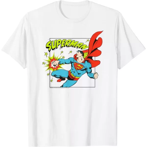 Amazon Essentials DC Comics Superman Action Punch Comic Square TShirtWhite