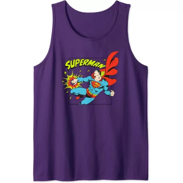 Amazon Essentials DC Comics Superman Action Punch Comic Square Tank TopPurple