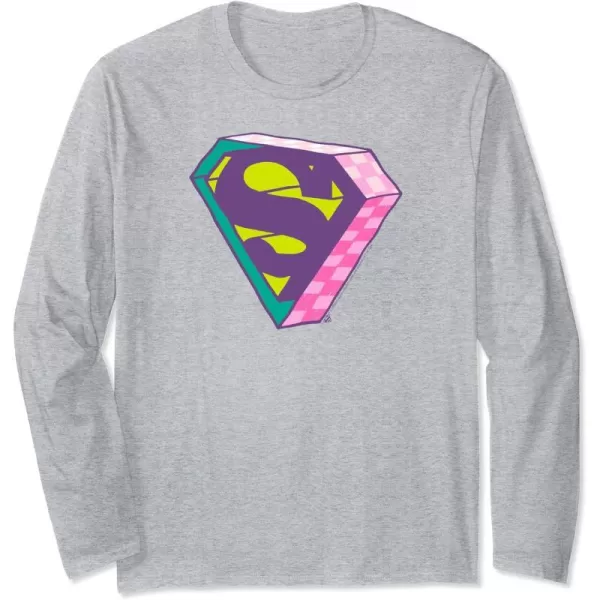 Amazon Essentials DC Comics Superman Bright Checkerboard 3D Logo Long Sleeve TShirtHeather Grey