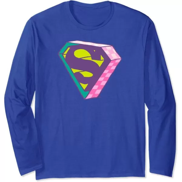 Amazon Essentials DC Comics Superman Bright Checkerboard 3D Logo Long Sleeve TShirtRoyal Blue