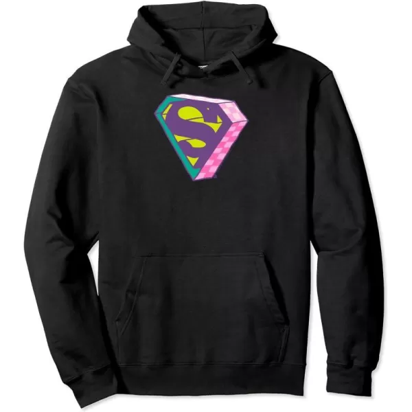 Amazon Essentials DC Comics Superman Bright Checkerboard 3D Logo Pullover HoodieBlack