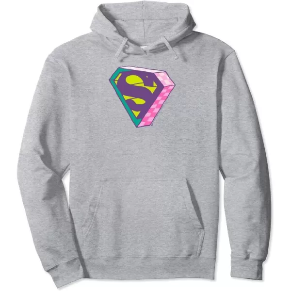 Amazon Essentials DC Comics Superman Bright Checkerboard 3D Logo Pullover HoodieHeather Grey