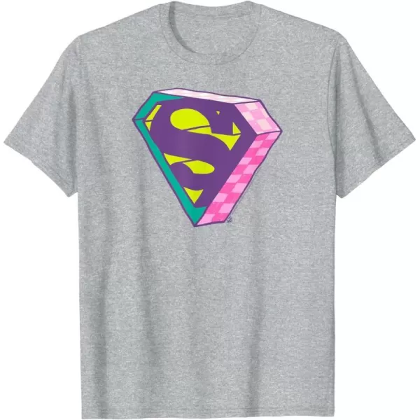 Amazon Essentials DC Comics Superman Bright Checkerboard 3D Logo TShirtHeather Grey