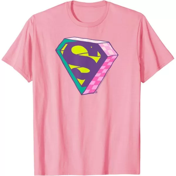 Amazon Essentials DC Comics Superman Bright Checkerboard 3D Logo TShirtPink