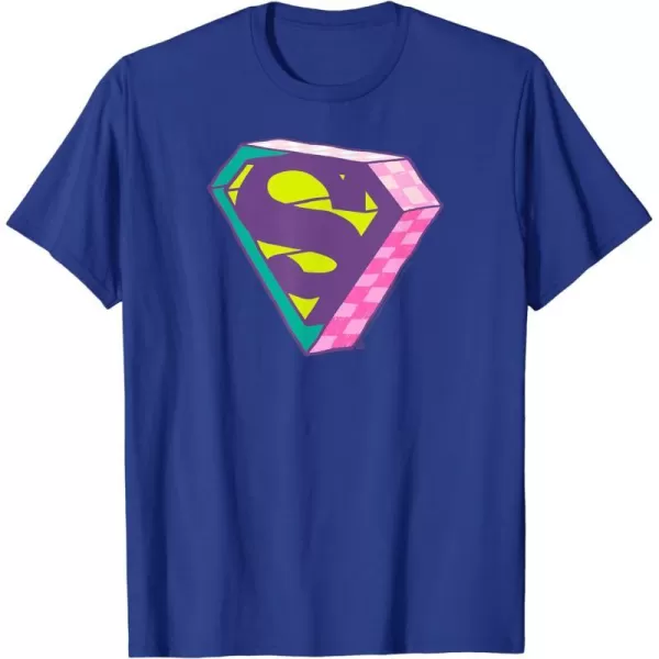 Amazon Essentials DC Comics Superman Bright Checkerboard 3D Logo TShirtRoyal Blue