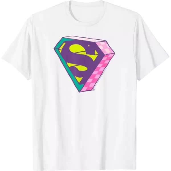 Amazon Essentials DC Comics Superman Bright Checkerboard 3D Logo TShirtWhite