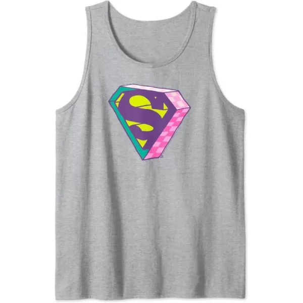 Amazon Essentials DC Comics Superman Bright Checkerboard 3D Logo Tank TopHeather Grey