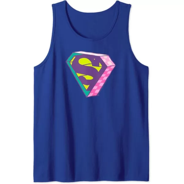 Amazon Essentials DC Comics Superman Bright Checkerboard 3D Logo Tank TopRoyal Blue