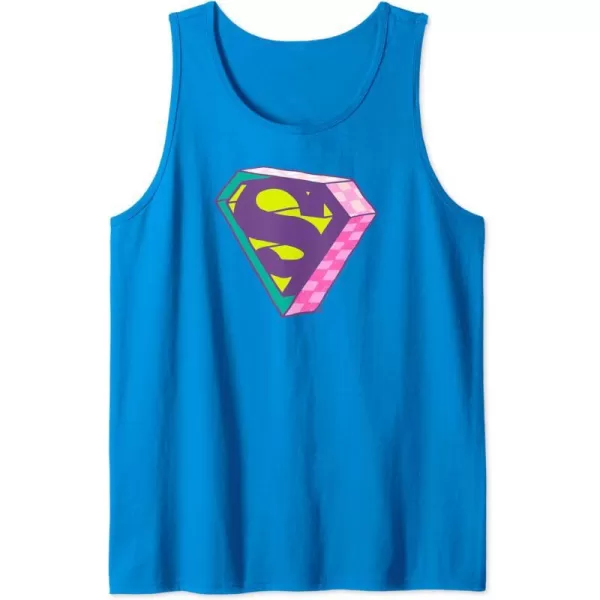 Amazon Essentials DC Comics Superman Bright Checkerboard 3D Logo Tank TopSapphire Blue