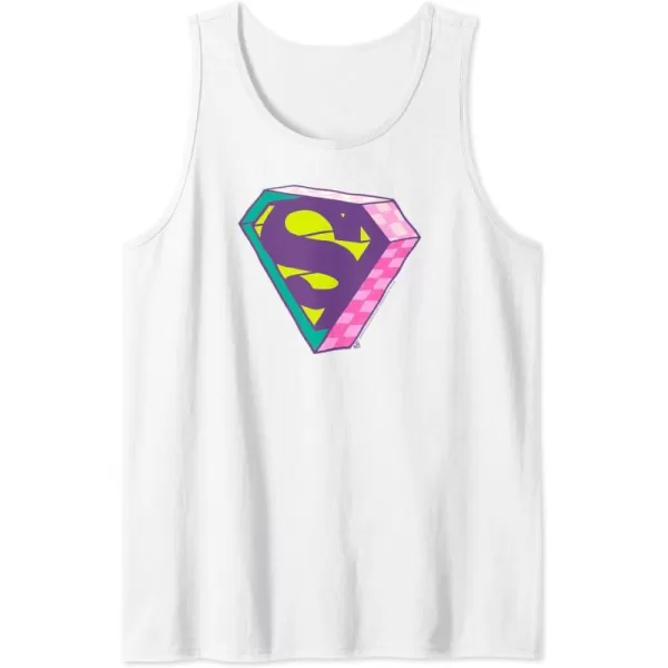 Amazon Essentials DC Comics Superman Bright Checkerboard 3D Logo Tank TopWhite