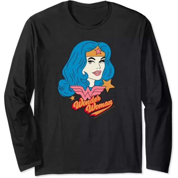 Amazon Essentials DC Comics Wonder Woman Comic Portrait Long Sleeve TShirtBlack