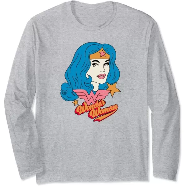 Amazon Essentials DC Comics Wonder Woman Comic Portrait Long Sleeve TShirtHeather Grey