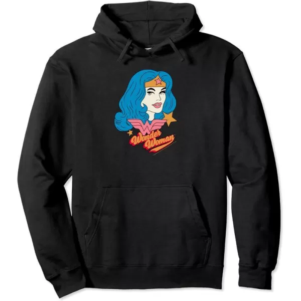 Amazon Essentials DC Comics Wonder Woman Comic Portrait Pullover HoodieBlack