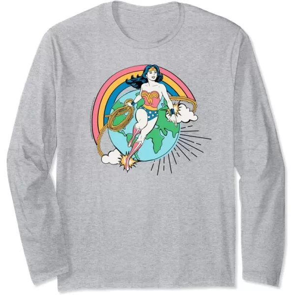Amazon Essentials DC Comics Wonder Woman Lasso Rainbow World Long Sleeve TShirtHeather Grey