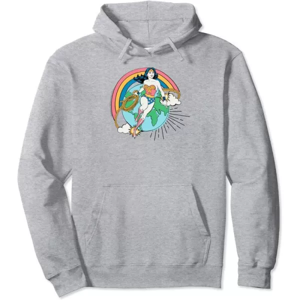 Amazon Essentials DC Comics Wonder Woman Lasso Rainbow World Pullover HoodieHeather Grey