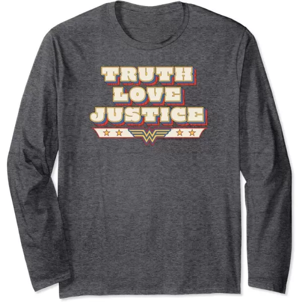 Amazon Essentials DC Comics Wonder Woman Truth Love Justice Long Sleeve TShirtDark Heather Grey