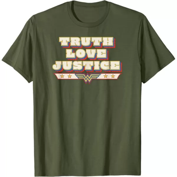 Amazon Essentials DC Comics Wonder Woman Truth Love Justice TShirtOlive Green